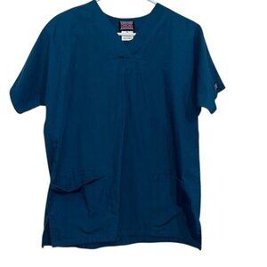 Cherokee Workwear Scrub Top XS V-Neck Short Sleeve Blue 65% Polyester 35% Cotton
